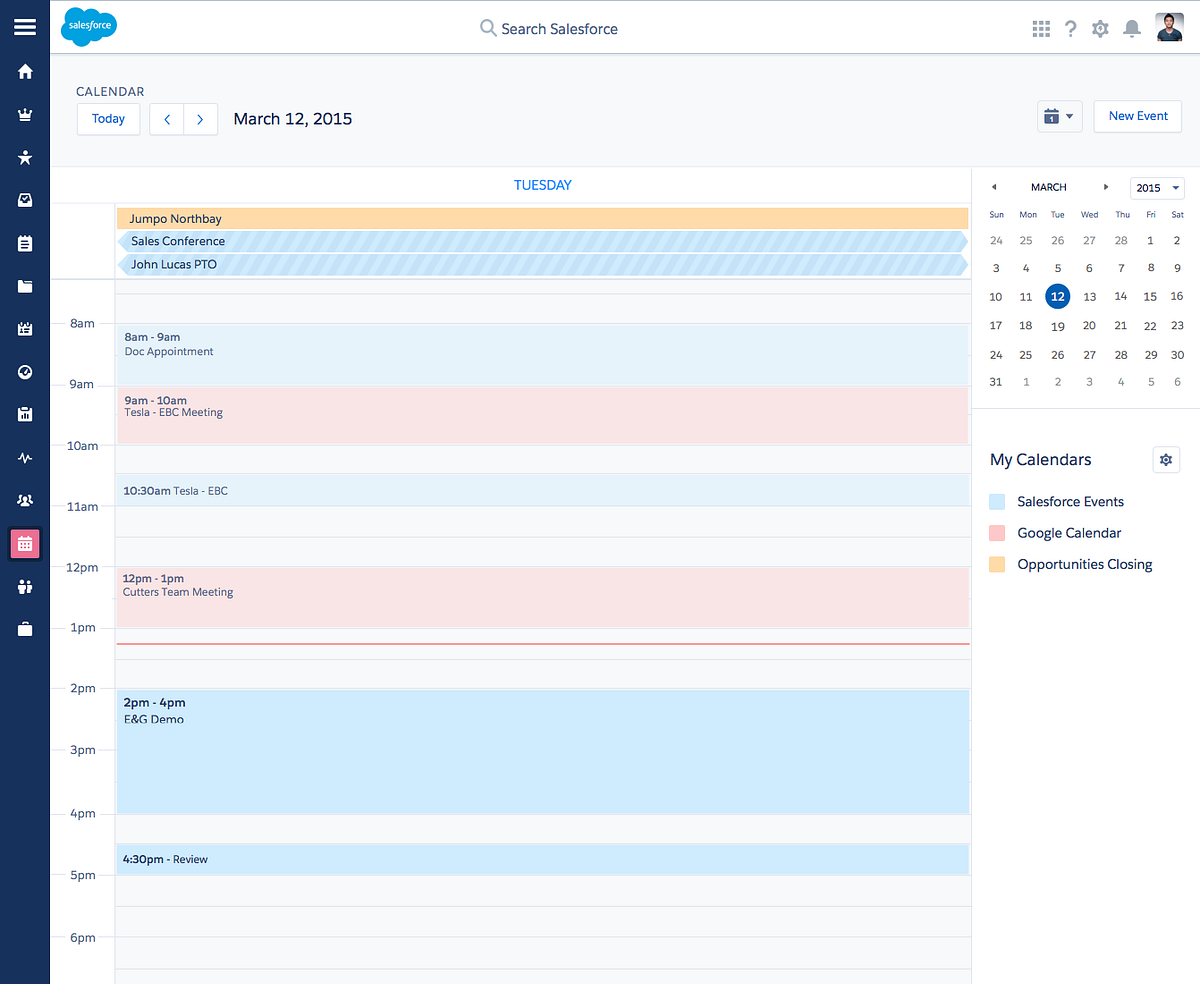 Lightning Calendar week view highlighting multi-day scheduling.